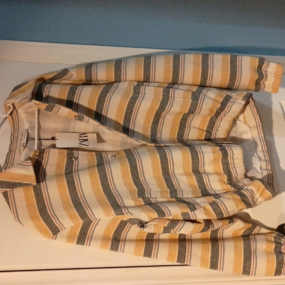 Zara button down stripped bomber jacket